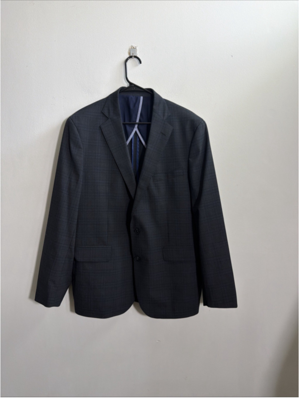 EUC MEN’S COLE HAAN GRAND OS TECH SUIT JACKET SIZE 44 REG 44R GREY BLUE BLAZER